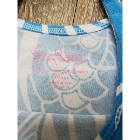 Lilly Pulitzer Women's Small Tank Blue White Fish Pattern Stretch Lightweight - Picture 10 of 11